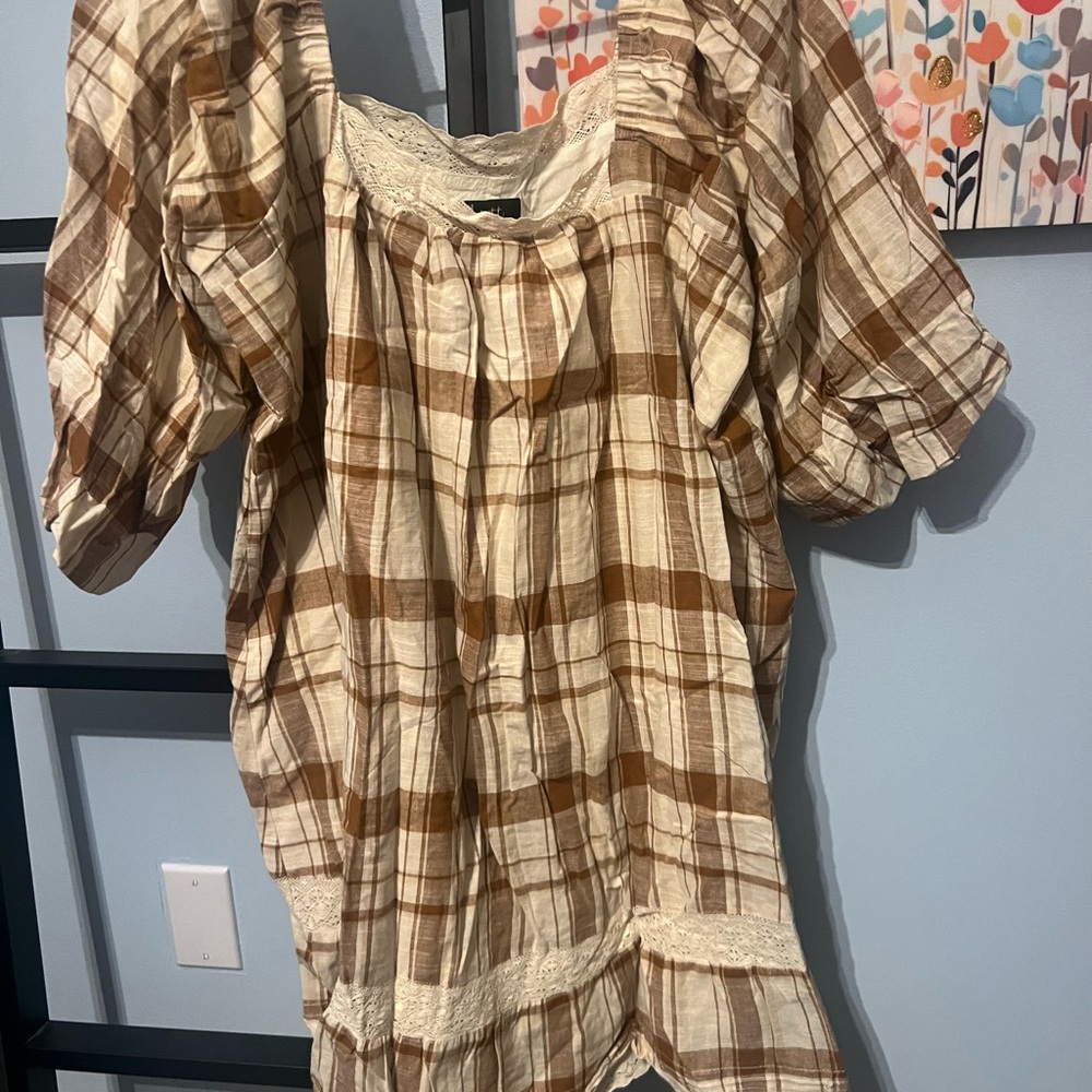 Plaid Brown and Cream Women's Dress